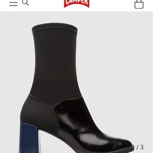 Camper Kara Calf High Leather/Fabric Block Heel Boots Sz 37